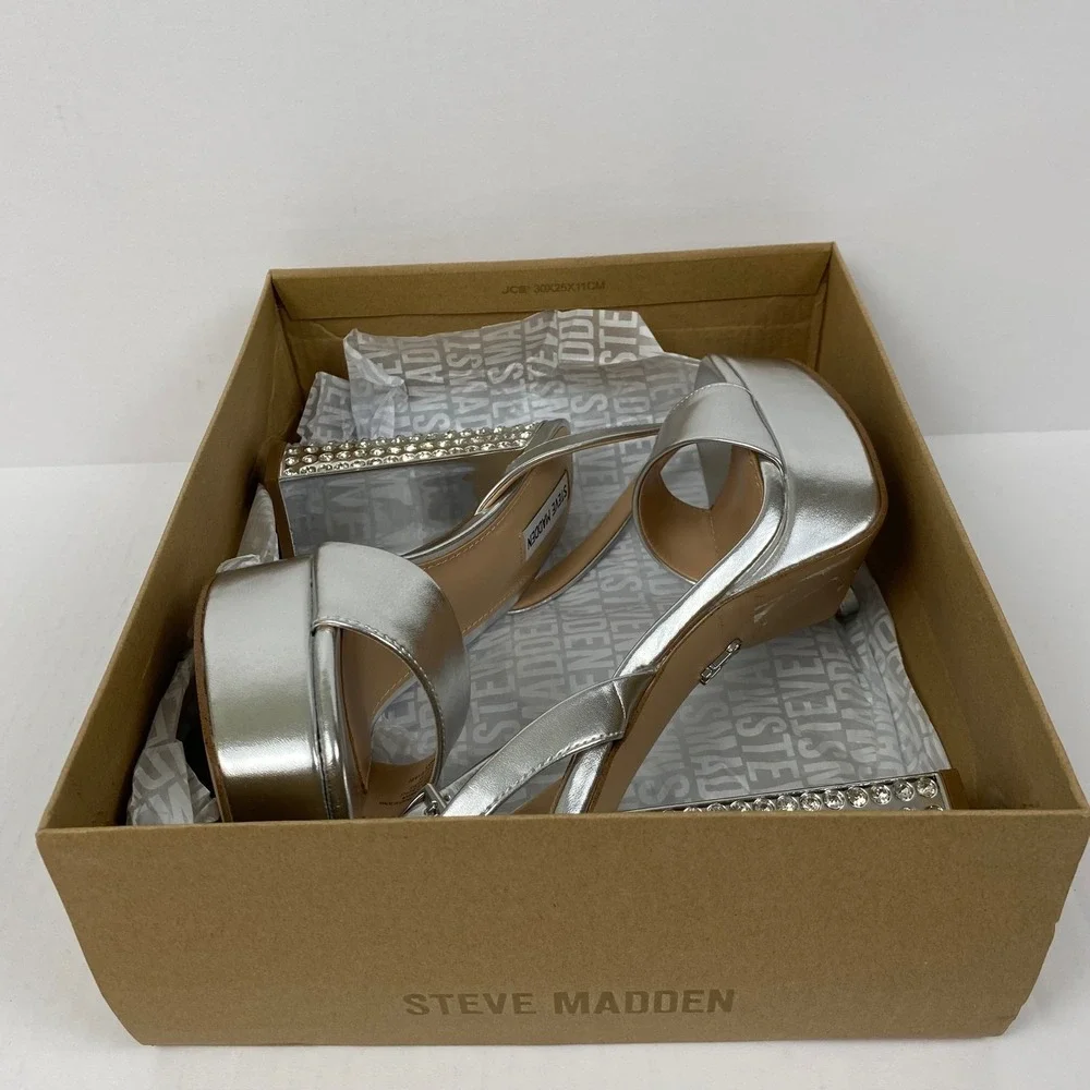 New Steve Madden Size 10 Lasher Silver Rhinestone‎ Platform Heels - Flaw*